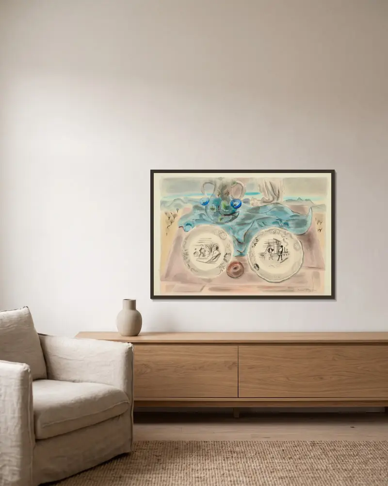 Zwei Teller von Frances Hodgkins gerahmt an einer Wand