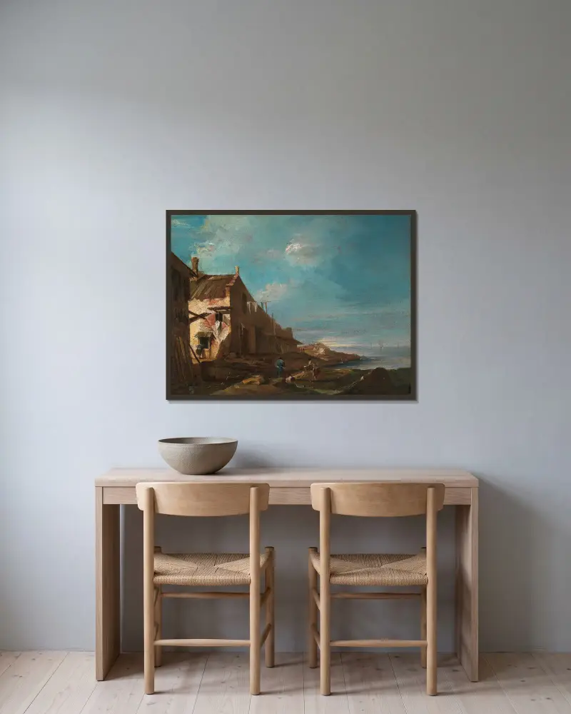 Eine küstennahe architektonische Capriccio von Francesco Guardi gerahmt an einer Wand