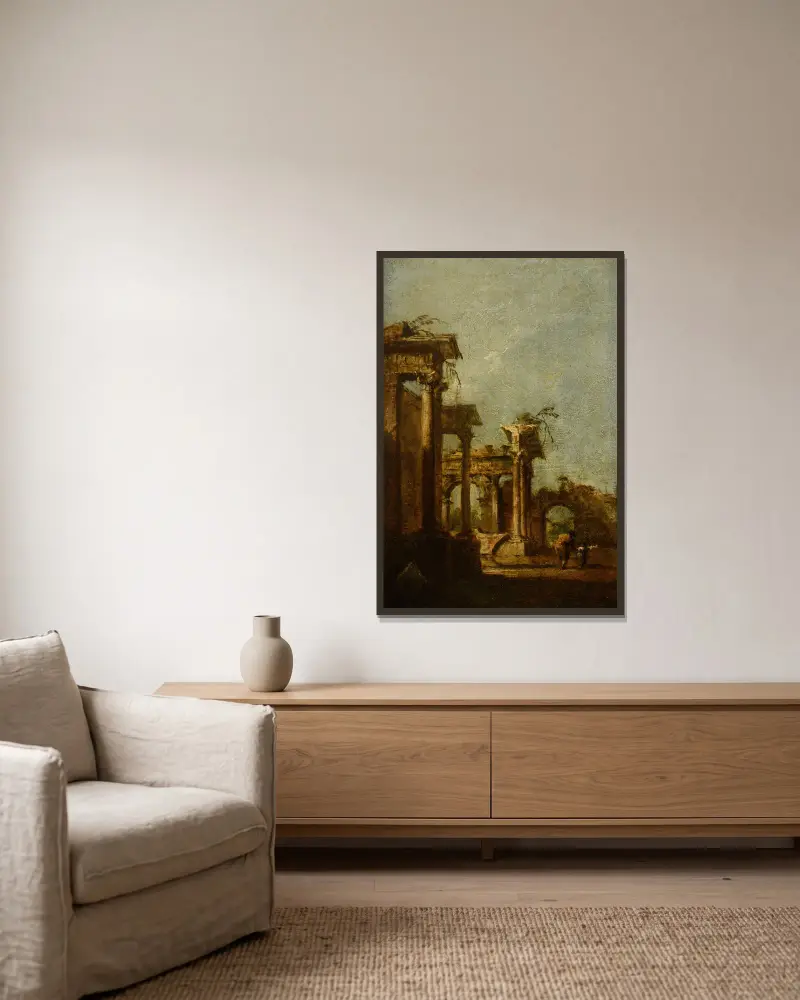 Caprice av Francesco Guardi inramad på en vägg