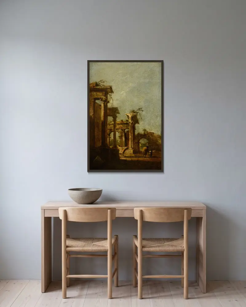 Caprice av Francesco Guardi inramad på en vägg