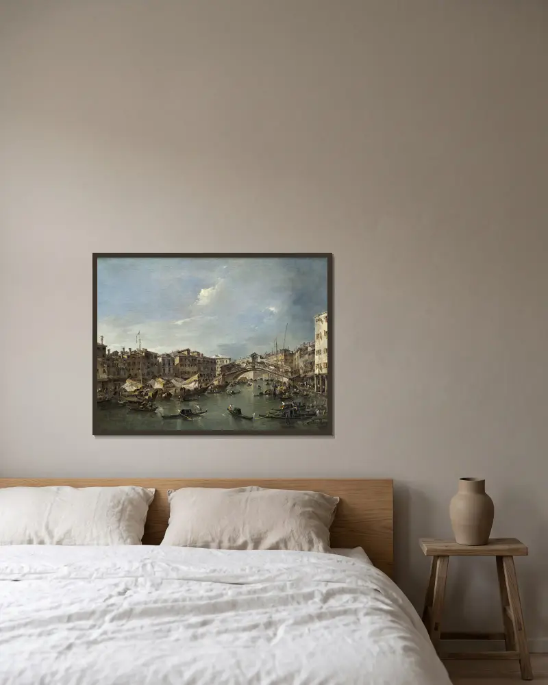Stora kanalen med Rialtobron, Venedig av Francesco Guardi inramad på en vägg