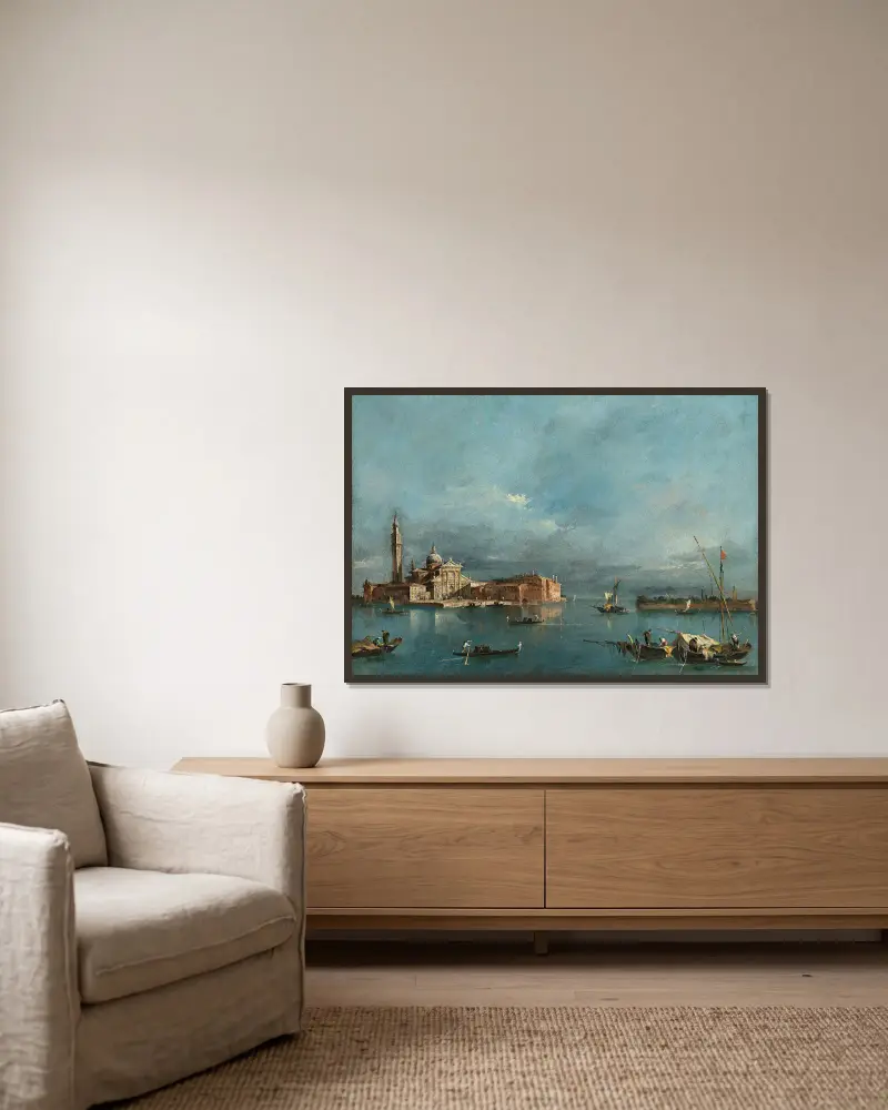 San Giorgio Maggiore, med Punta del Giudecca av Francesco Guardi inramad på en vägg