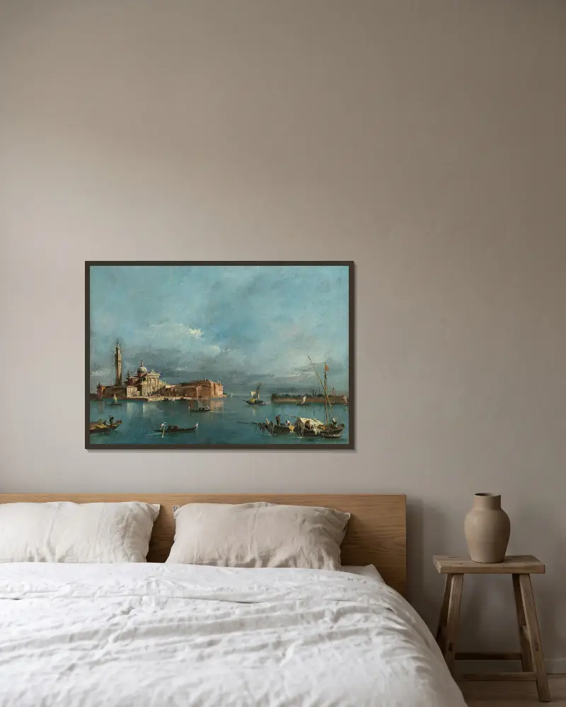 San Giorgio Maggiore, med Punta del Giudecca av Francesco Guardi inramad på en vägg