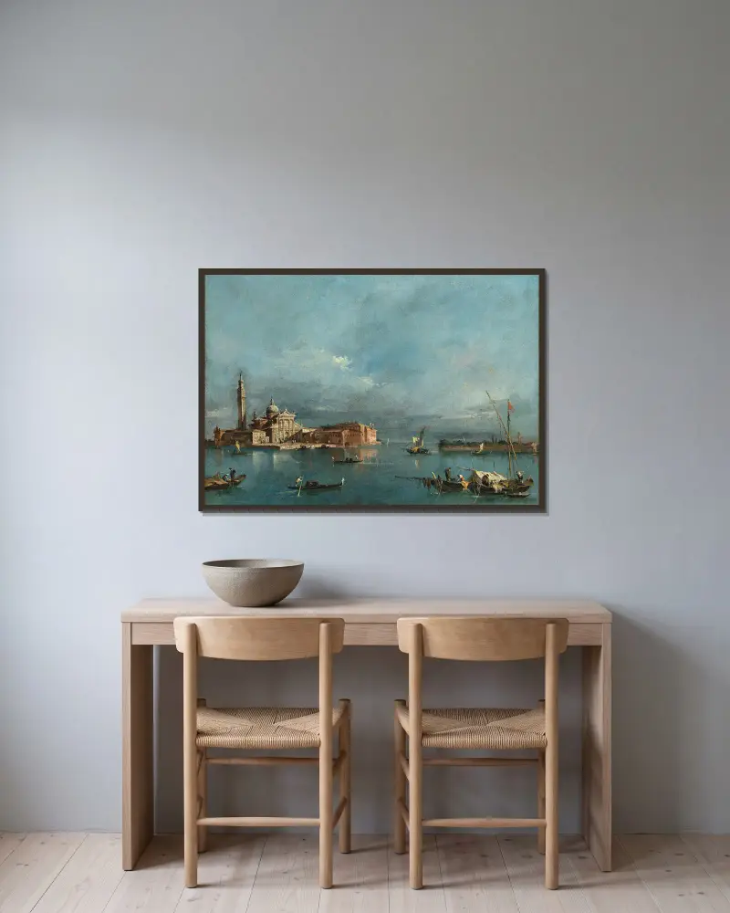 San Giorgio Maggiore, med Punta del Giudecca av Francesco Guardi inramad på en vägg