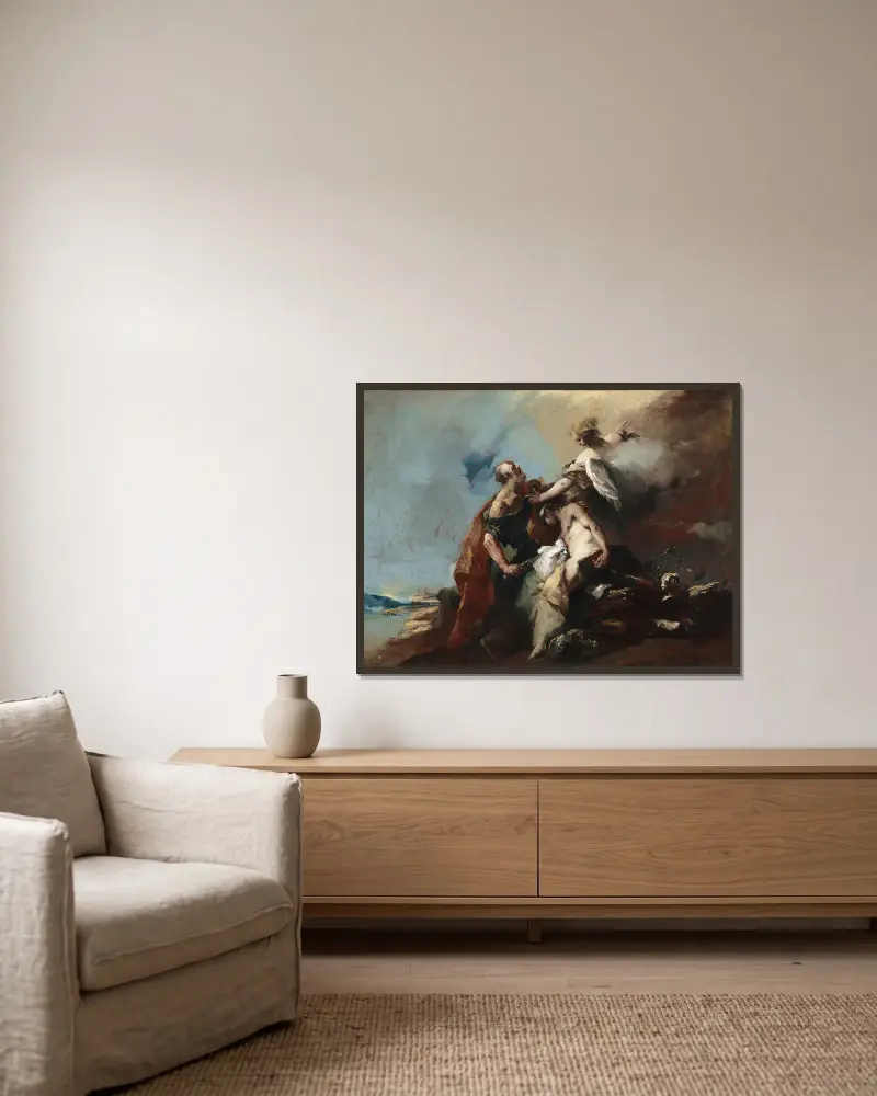 Die Opferung Isaaks von Francesco Guardi gerahmt an einer Wand