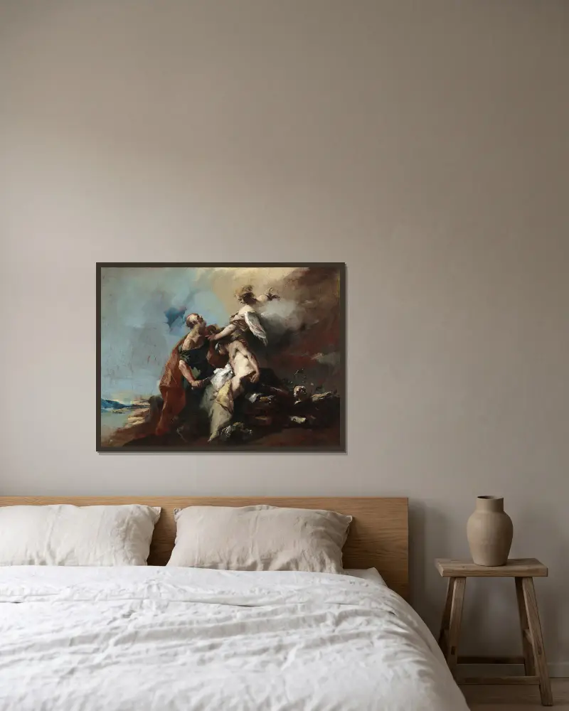 Die Opferung Isaaks von Francesco Guardi gerahmt an einer Wand
