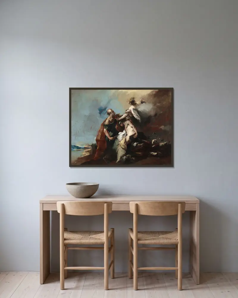 Die Opferung Isaaks von Francesco Guardi gerahmt an einer Wand