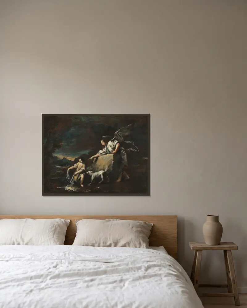 Tobias och ängeln av Francesco Guardi inramad på en vägg
