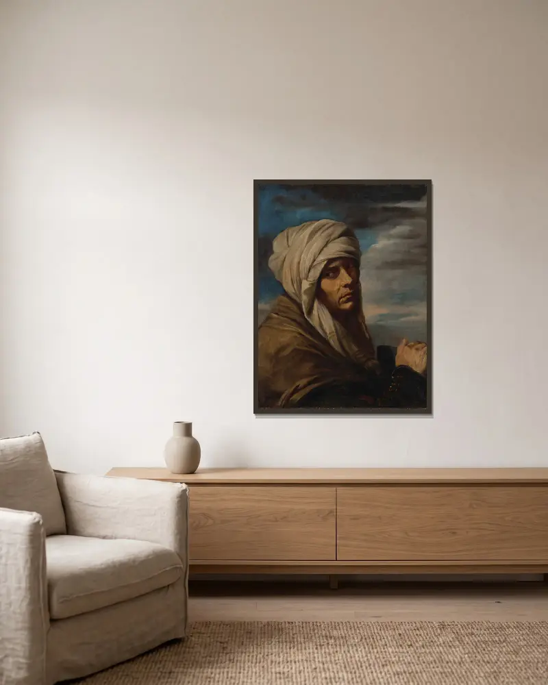 En man med turban av Pier Francesco Mola inramad på en vägg