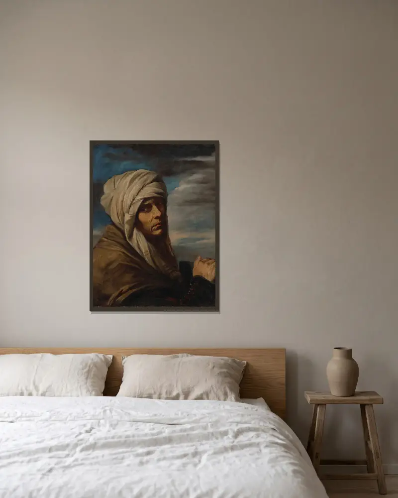 En man med turban av Pier Francesco Mola inramad på en vägg