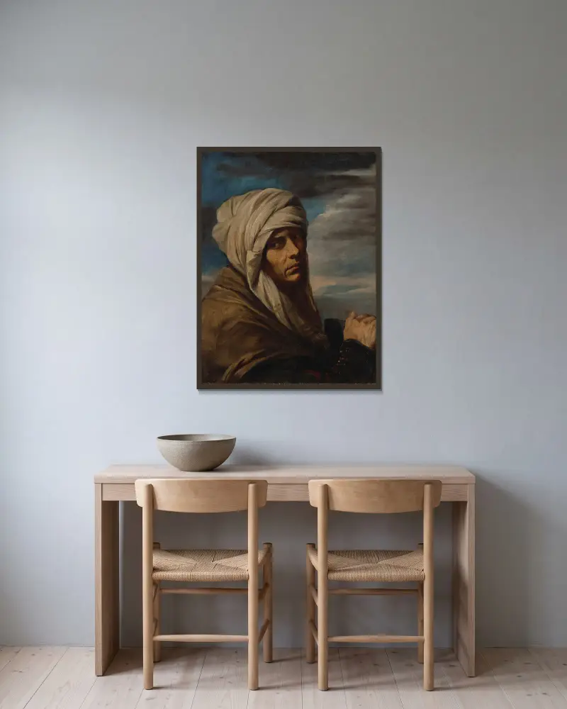 En man med turban av Pier Francesco Mola inramad på en vägg