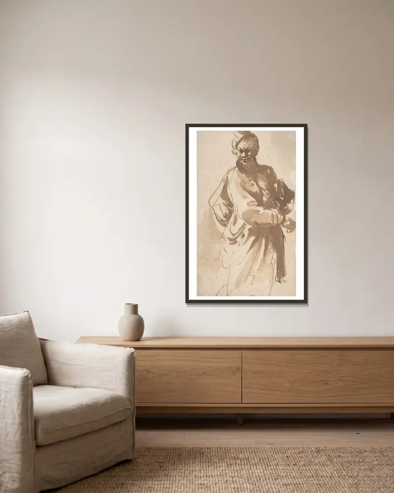 Figur eines Mannes von Pier Francesco Mola gerahmt an einer Wand