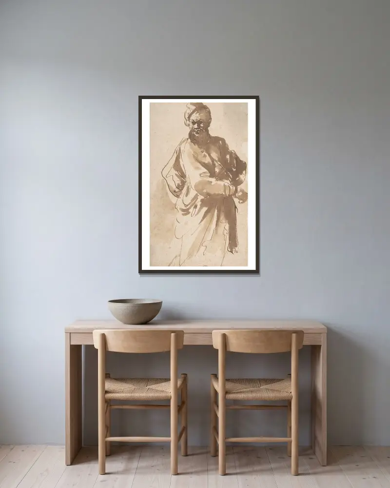 Figur eines Mannes von Pier Francesco Mola gerahmt an einer Wand