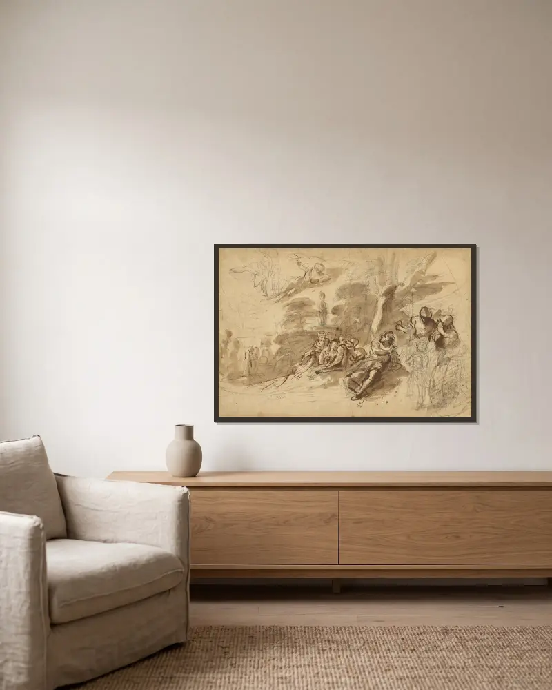 Iris erscheint Turnus; Studie eines Helms von Pier Francesco Mola gerahmt an einer Wand