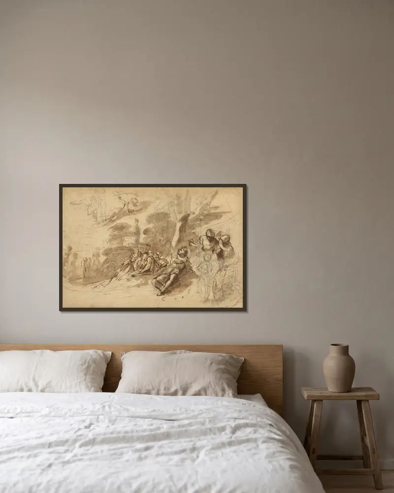 Iris erscheint Turnus; Studie eines Helms von Pier Francesco Mola gerahmt an einer Wand