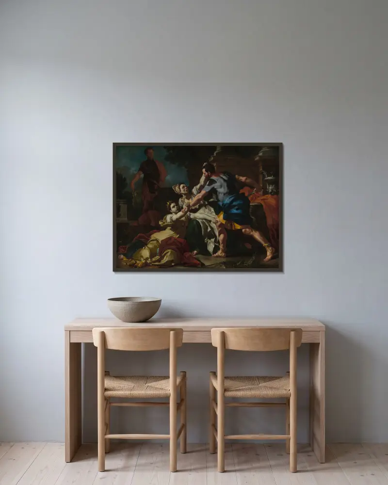 Messalinas död av Francesco Solimena inramad på en vägg