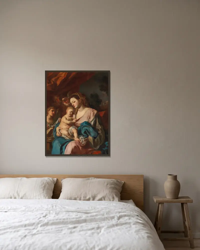 Madonna mit Kind – Nr. 1 von Francesco Solimena gerahmt an einer Wand