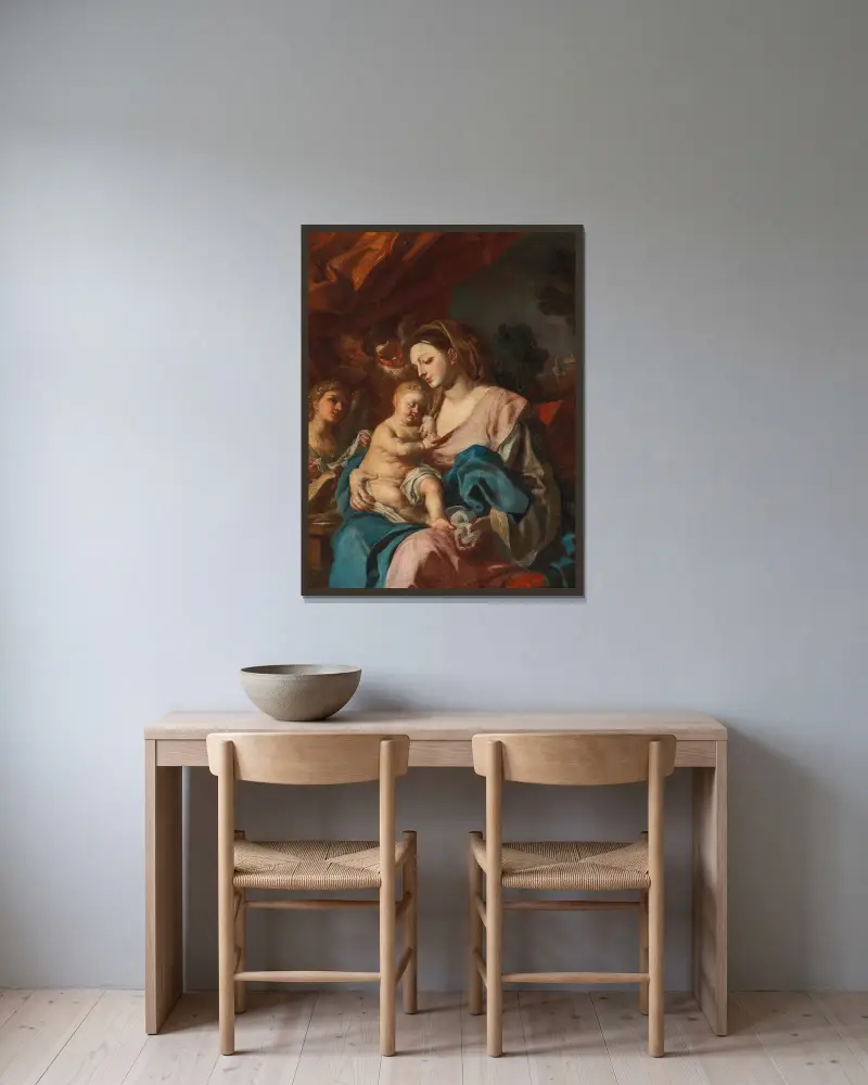 Madonna mit Kind – Nr. 1 von Francesco Solimena gerahmt an einer Wand