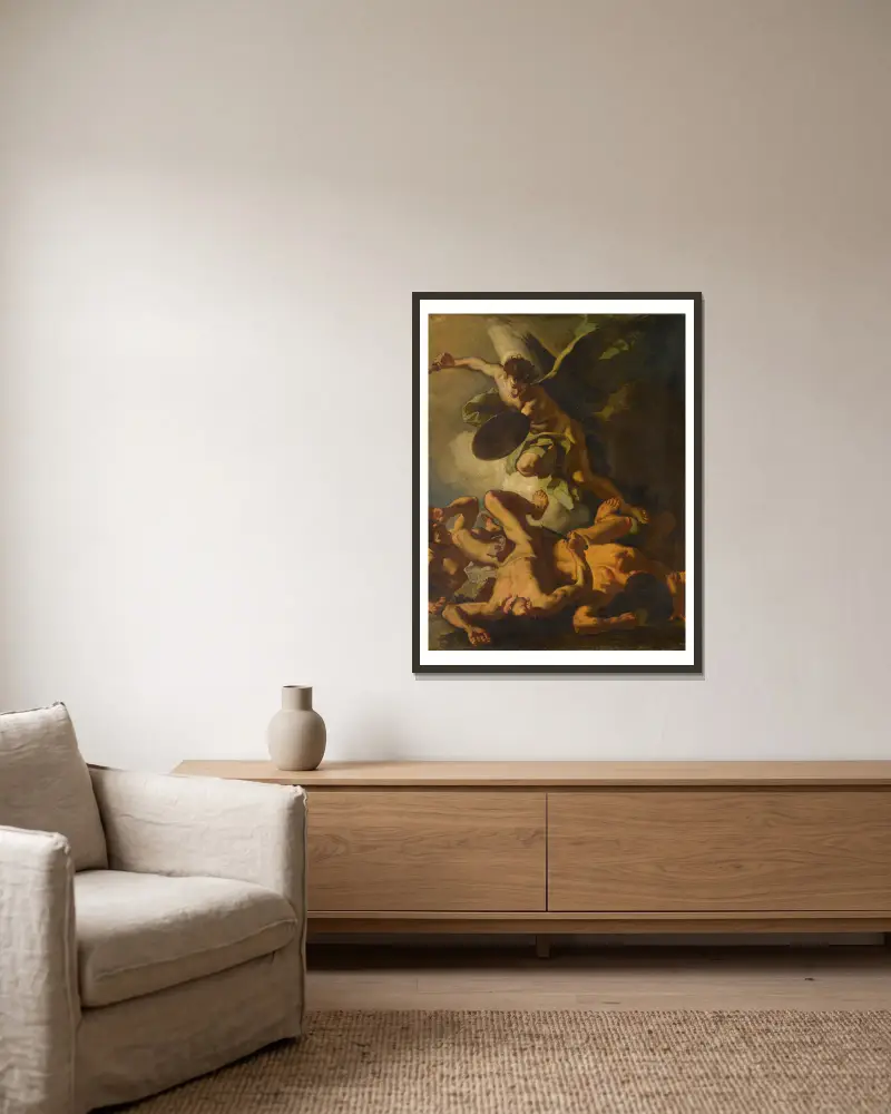 Święty Michał wypędzający zbuntowane anioły, Francesco Solimena w ramie na ścianie
