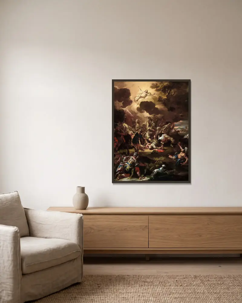 The Conversion of Saul av Francesco Solimena inramad på en vägg