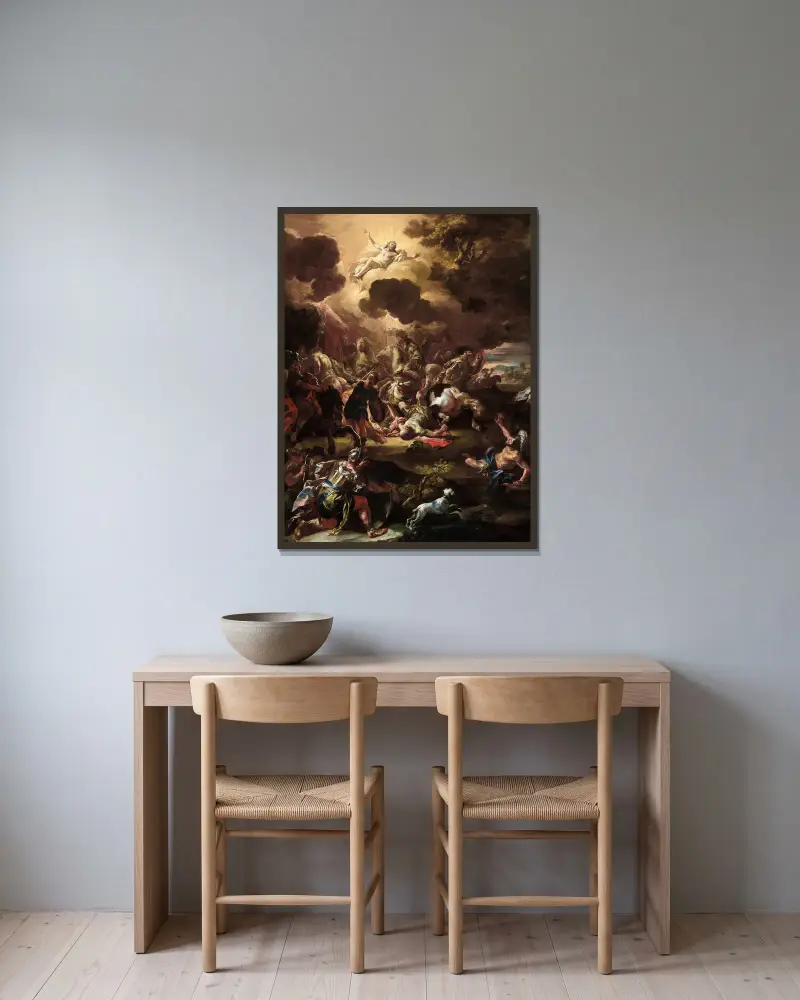 The Conversion of Saul av Francesco Solimena inramad på en vägg