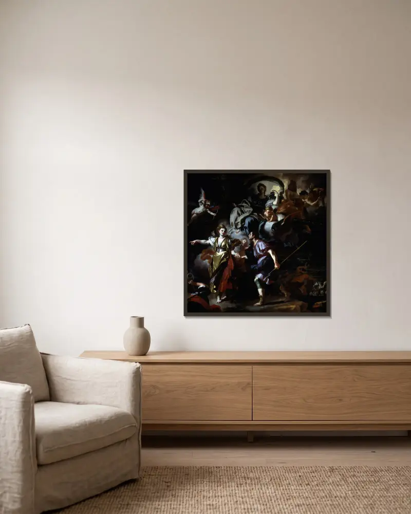 Dido och Aeneas kungliga jakt av Francesco Solimena inramad på en vägg