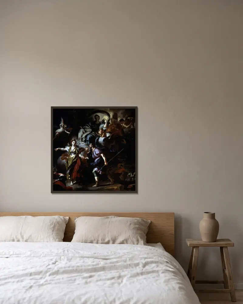 Dido och Aeneas kungliga jakt av Francesco Solimena inramad på en vägg