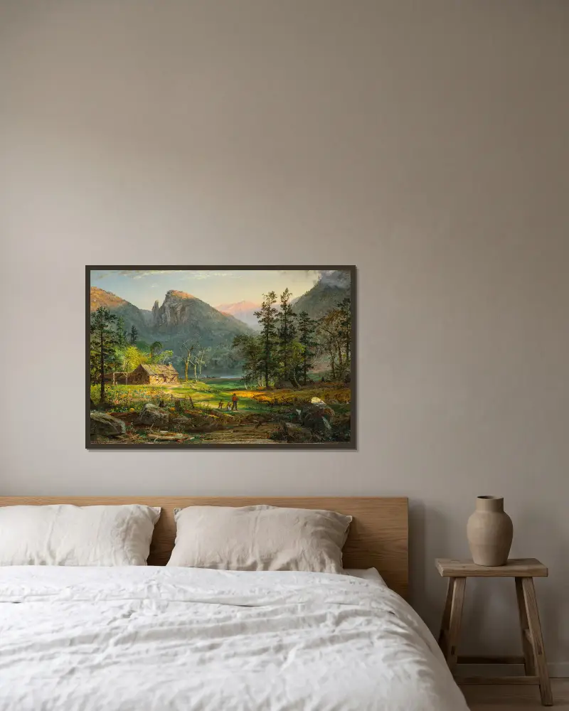 Pionjärens hem, Eagle Cliff, White Mountains av Jasper Francis Cropsey inramad på en vägg