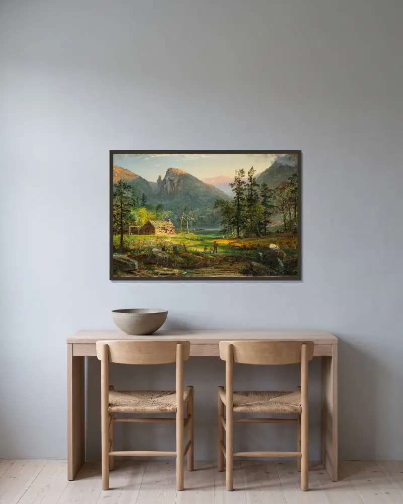 Pionjärens hem, Eagle Cliff, White Mountains av Jasper Francis Cropsey inramad på en vägg
