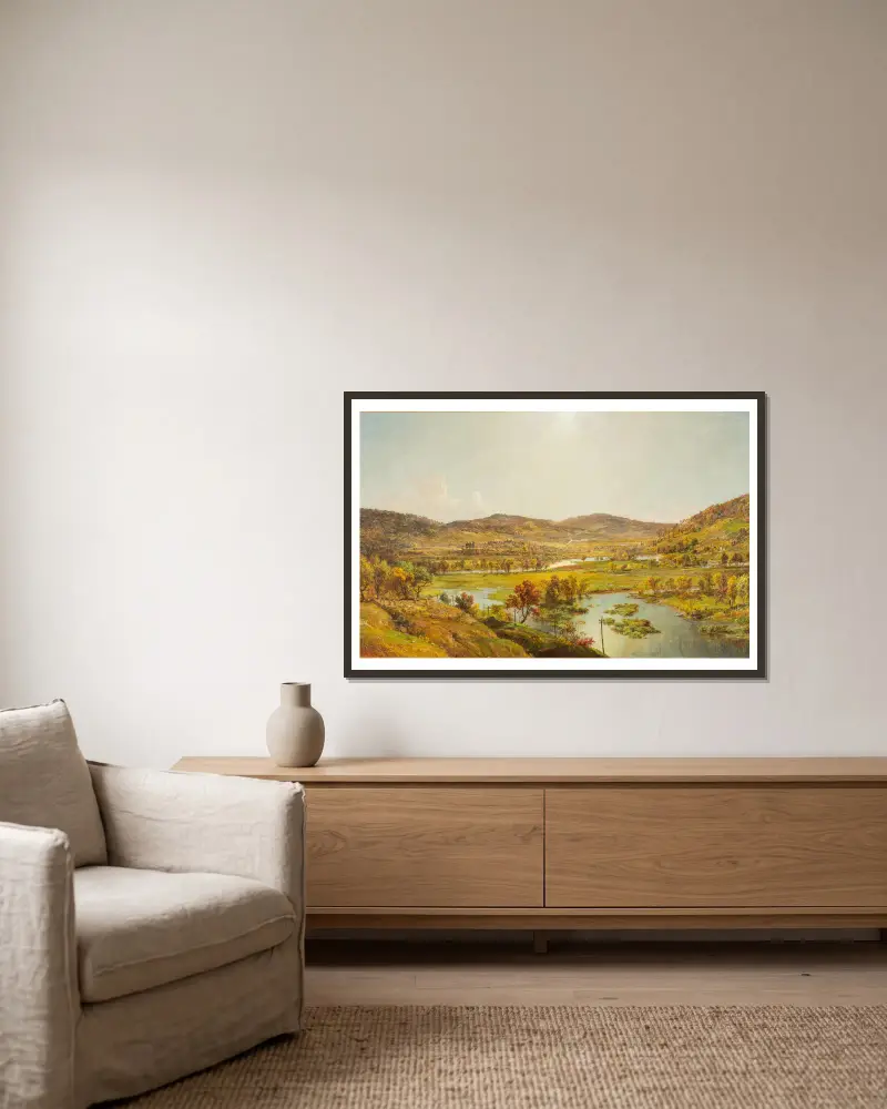 Sidney Plains mit dem Zusammenfluss von Susquehanna und Unadilla Rivers von Jasper Francis Cropsey gerahmt an einer Wand