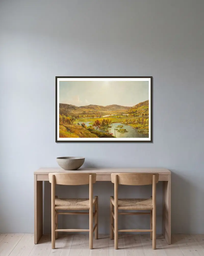Sidney Plains mit dem Zusammenfluss von Susquehanna und Unadilla Rivers von Jasper Francis Cropsey gerahmt an einer Wand
