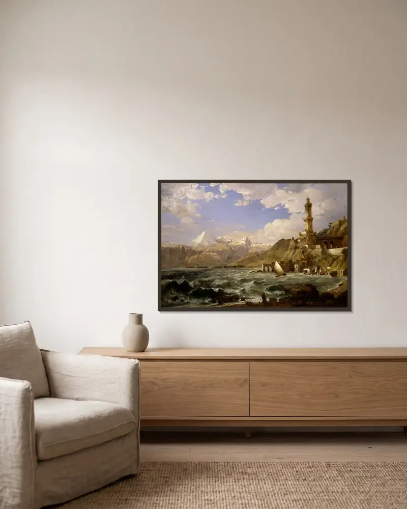 Die Küste von Genua von Jasper Francis Cropsey gerahmt an einer Wand