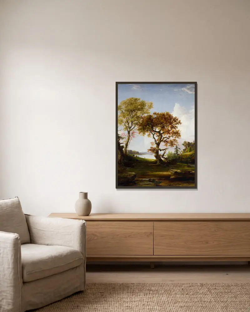 Hudson vid Piermont av Jasper Francis Cropsey inramad på en vägg