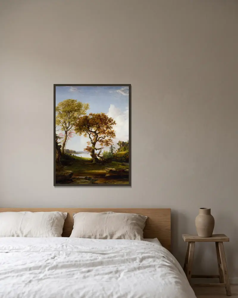 Hudson vid Piermont av Jasper Francis Cropsey inramad på en vägg