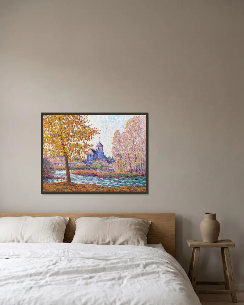 Kyrkan i Montigny, hösteffekt av Francis Picabia inramad på en vägg