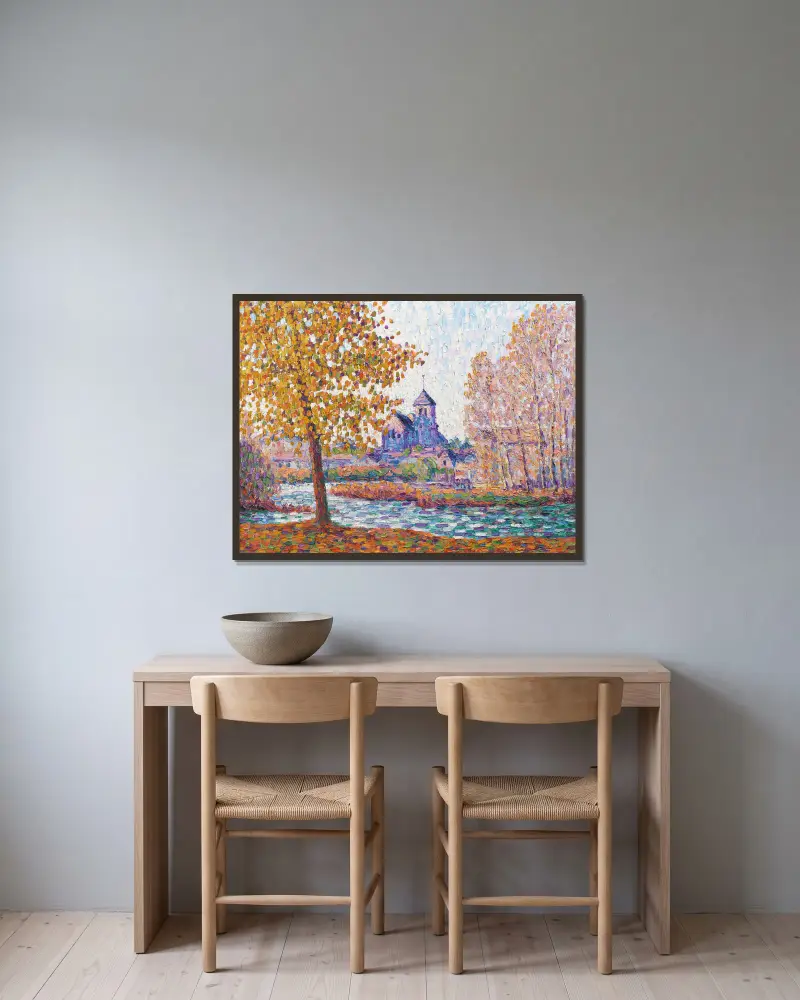 Kyrkan i Montigny, hösteffekt av Francis Picabia inramad på en vägg