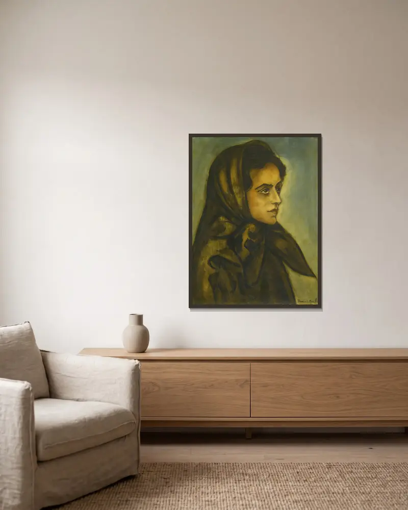 Kvinnopporträtt av Francis Picabia inramad på en vägg