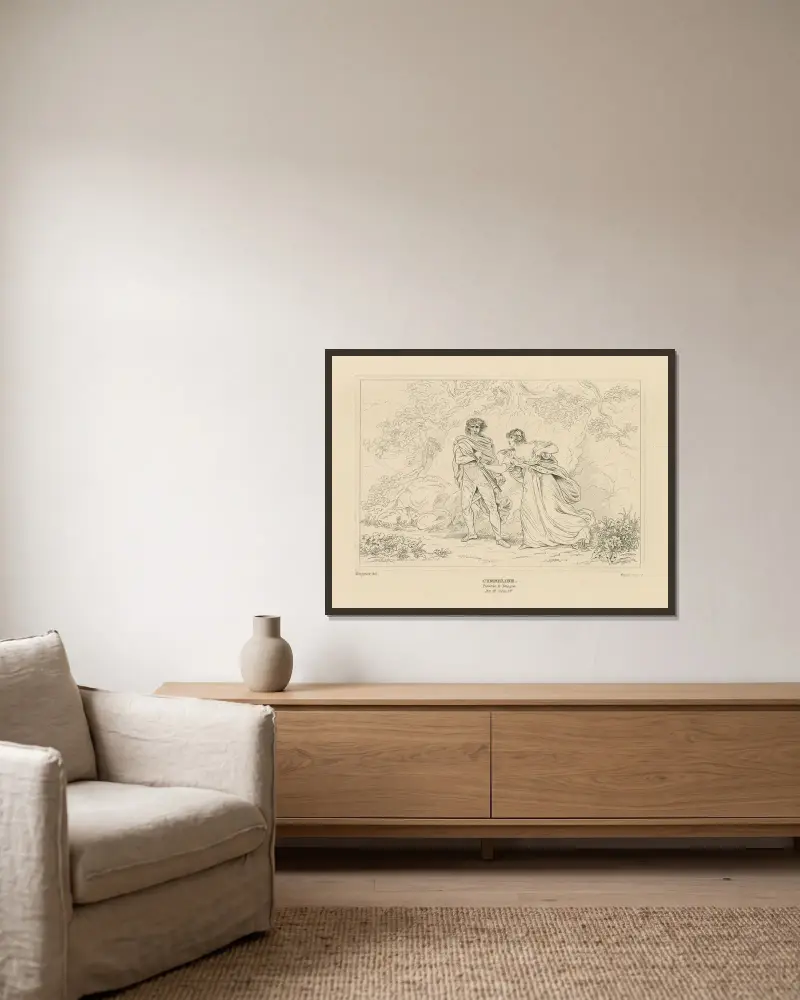 Cymbeline; Pisanio und Imogen, Akt III, Szene IV von William Francis Starling gerahmt an einer Wand