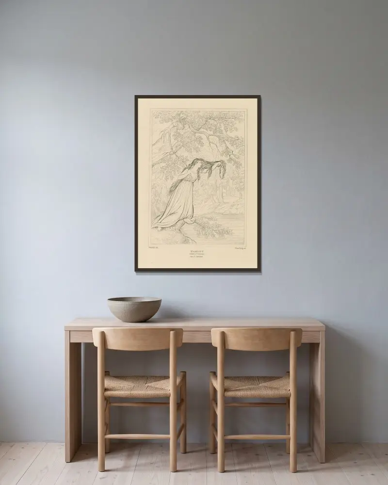 Hamlet, akt 4, scen 7, Ofelia av William Francis Starling inramad på en vägg