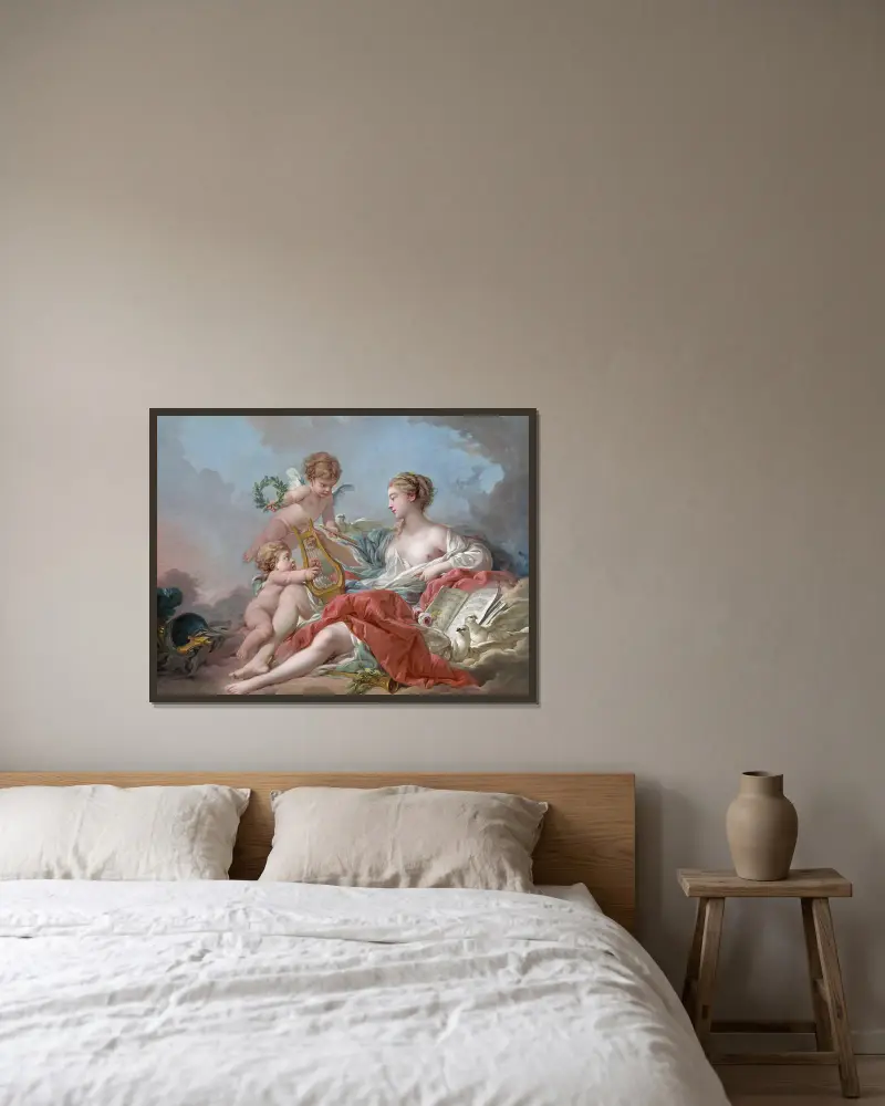 Allegori över musiken av François Boucher inramad på en vägg