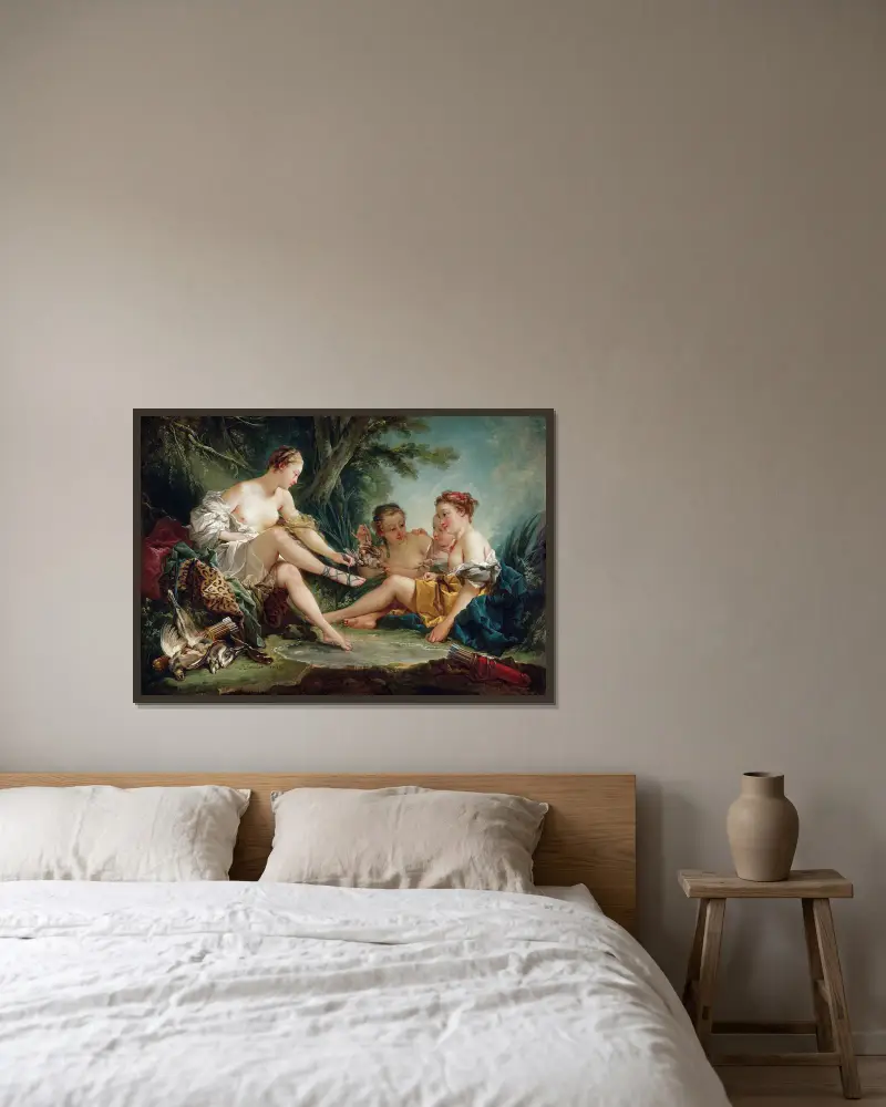 Diana kehrt von der Jagd zurück von François Boucher gerahmt an einer Wand