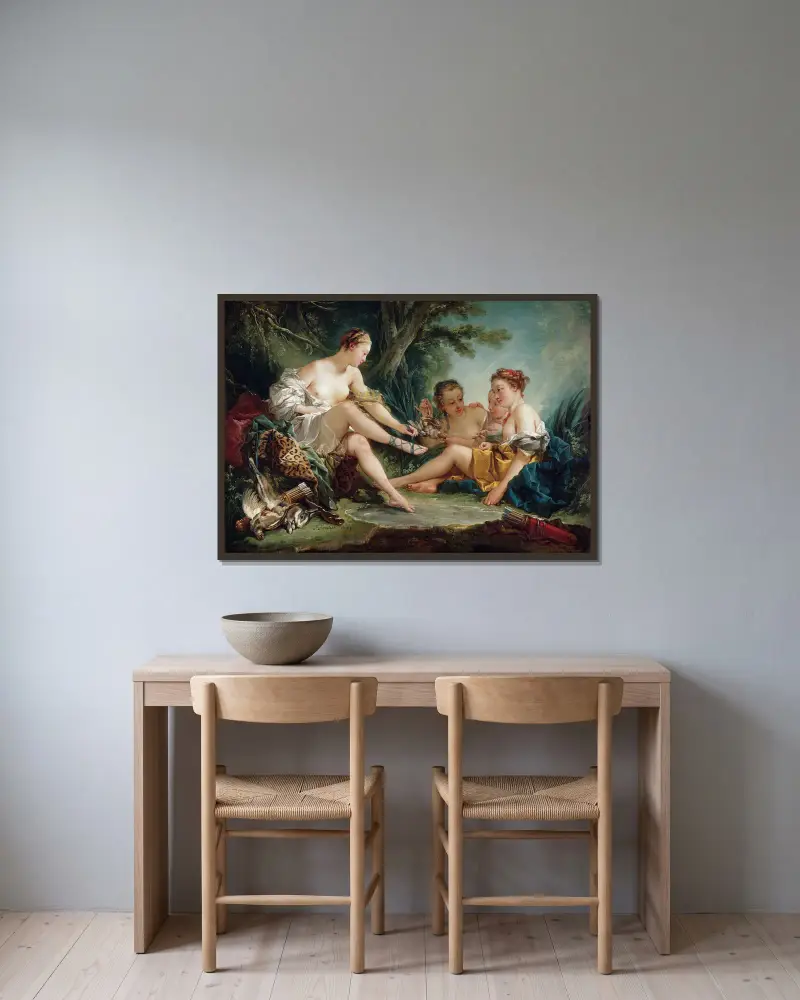 Diana kehrt von der Jagd zurück von François Boucher gerahmt an einer Wand