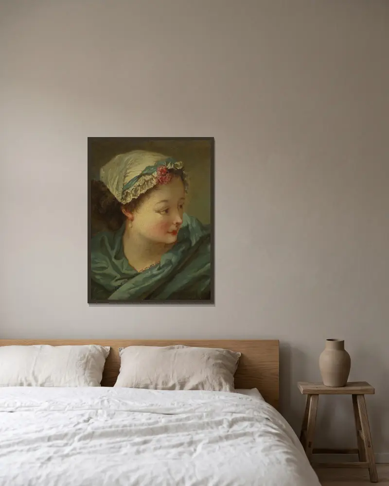 Kopf einer jungen Frau von François Boucher gerahmt an einer Wand