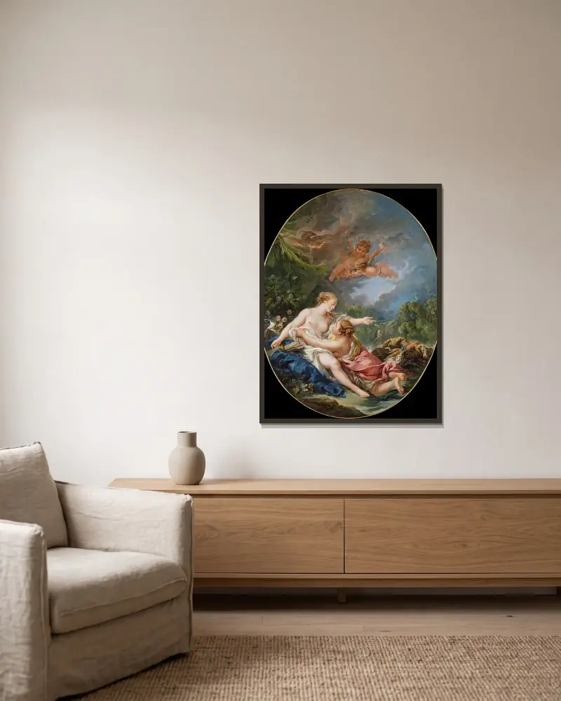 Jupiter and Callisto av François Boucher inramad på en vägg