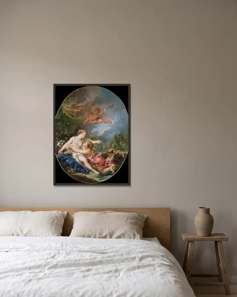 Jupiter and Callisto av François Boucher inramad på en vägg