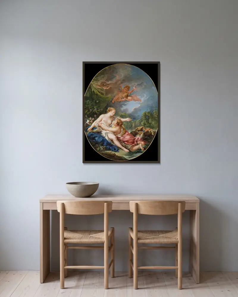 Jupiter and Callisto av François Boucher inramad på en vägg