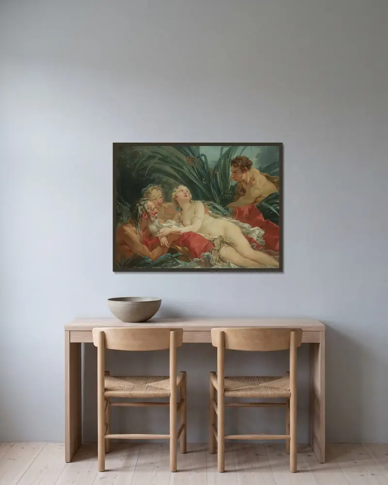Pan And Syrinx av François Boucher inramad på en vägg