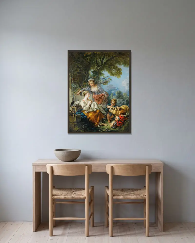 Pastoral Scene av François Boucher inramad på en vägg