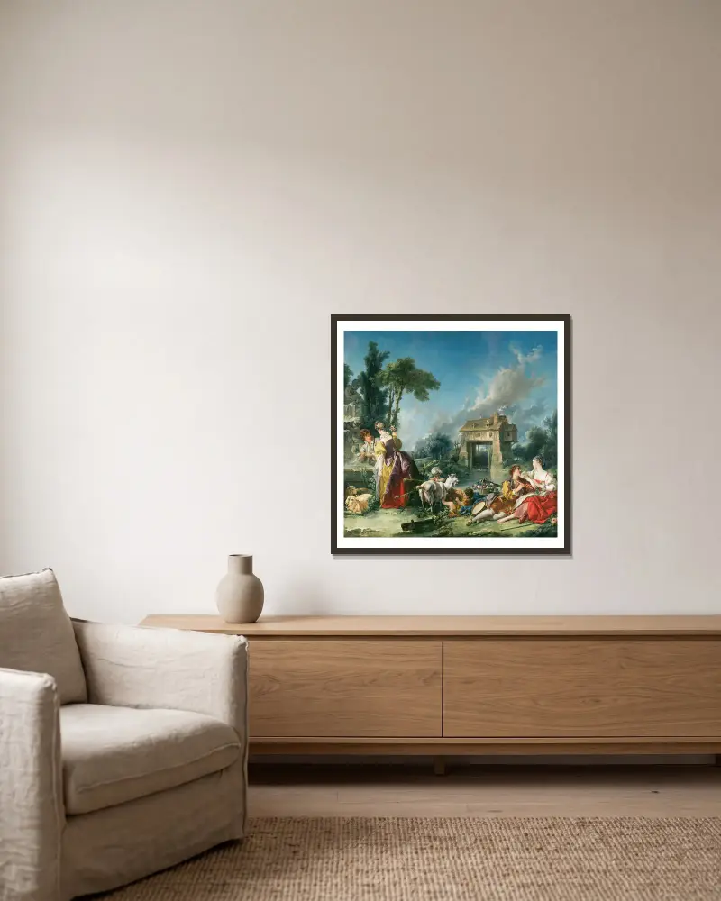 Kärlekens fontän av François Boucher inramad på en vägg
