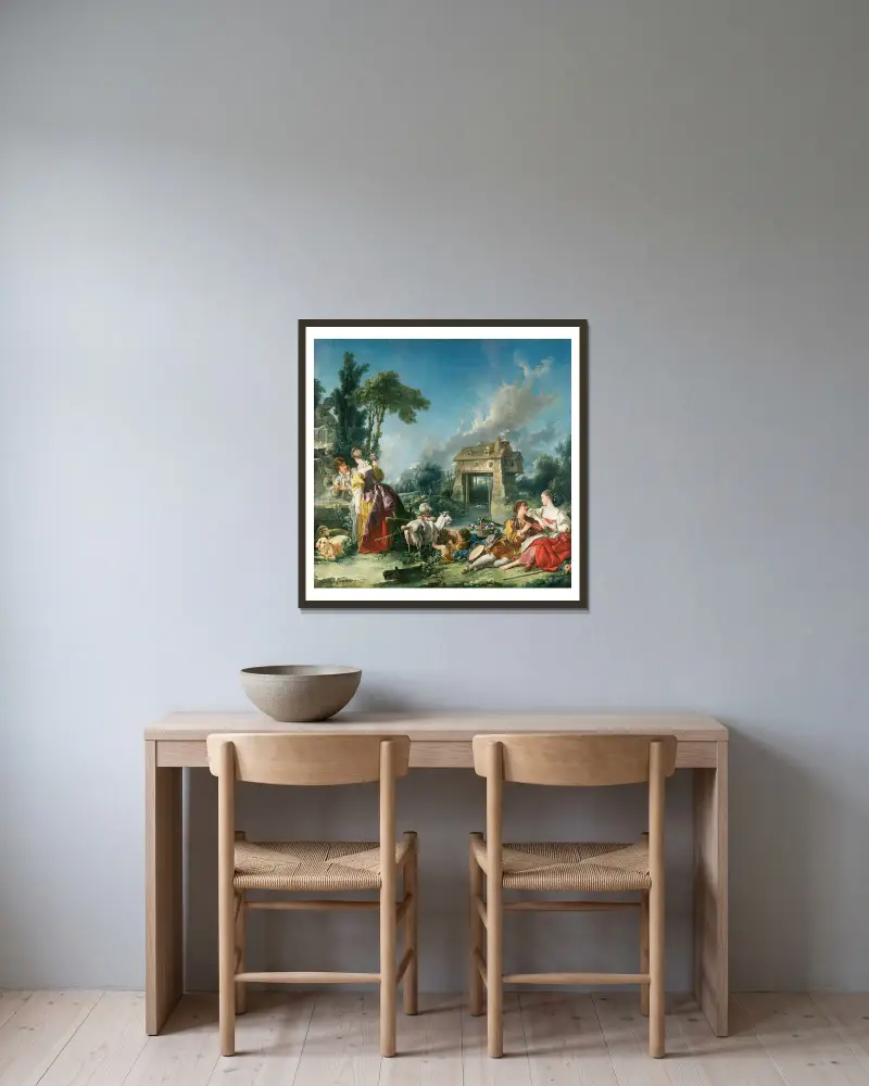 Kärlekens fontän av François Boucher inramad på en vägg